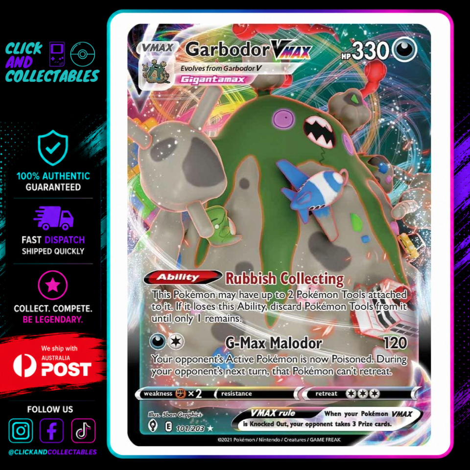 garbodor vmax pokemon card value Pokmon TCG Evolving Skies 101/203 Holo Ultra Rare NM/MINT! The item may be similar but not exactly the same as the image (e.g Pokemon Garbodor VMAX 101/203 Near