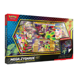 Pokémon Mega Zygarde EX Premium Collection packaging with trading cards displayed.