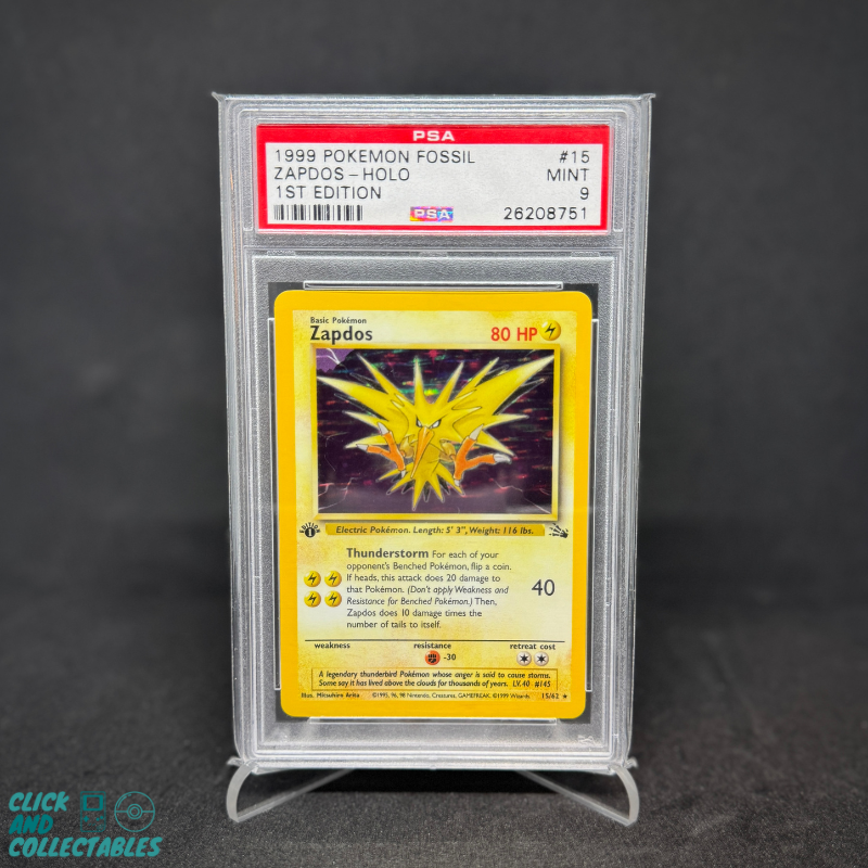 1999 FOSSIL ZAPDOS 1st EDITION - PSA 9 Click and Collectables 1999 FOSSIL ZAPDOS 1st EDITION - PSA 9 Click and Collectables