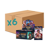 Box of 'Riftbound League of Legends Origins' trading card packs with a cardboard box labeled 'x6'.