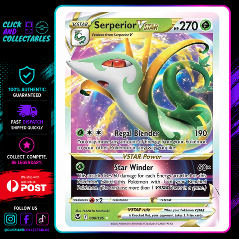 serperior vstar pokemon card price 008/195 Near Mint Switch this Pokémon with 1 of your Benched Pokémon Pokemon TCG Serperior VSTAR #8