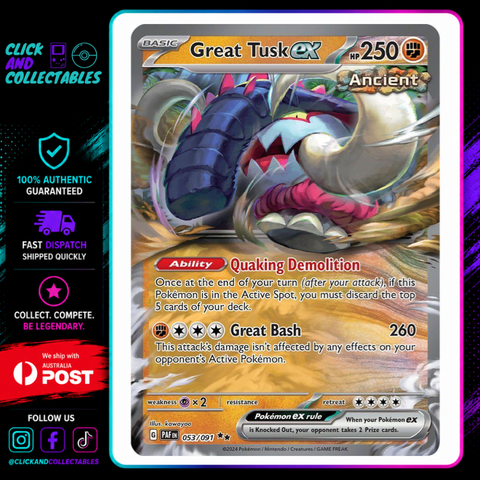 great tusk ex pokemon card 053/091 Paldean Fates – Click and Collectables Diglett Weakness / Resistance / Mario Pikachu PROMO 294/XY-P Type:(Sapphire Steel)
