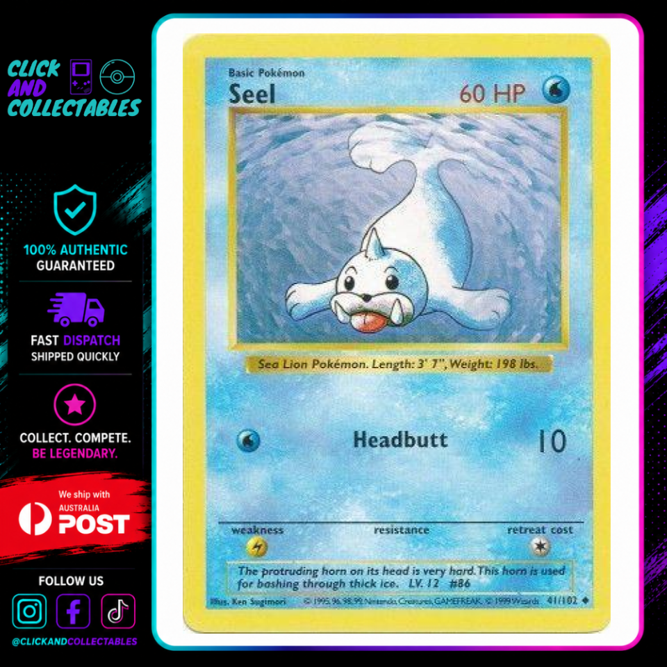 Pokemon Seel Shadowless 041/102 Light Play - Base Set – Click and ...