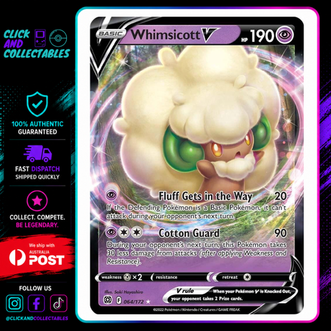 whimsicott v pokemon card value 064/172 Brilliant Stars – Click and Collectables Pack Options:Dusclops (Heavy) SV10 Destined Rivals board games and accessories Pokémon Trading Card Game