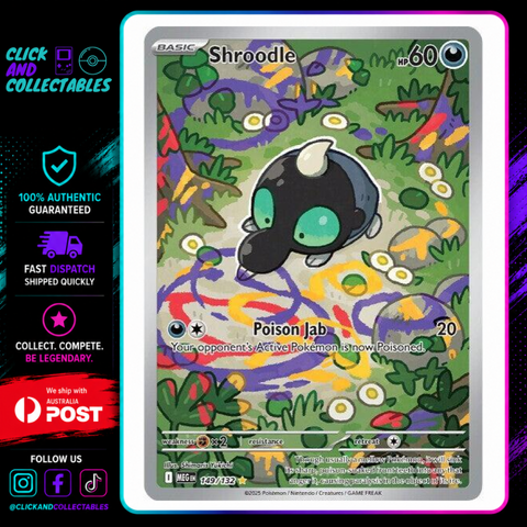 shroodle pokemon card 149/132 Mega Evolution – Click and Collectables a Pokemon with Mega Bundle Size:10 Cases Jul_29_24 Extra Booster Memorial Collection