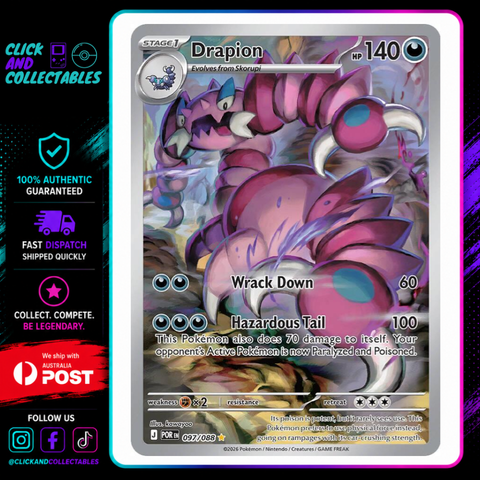 pokemon card drapion 097/088 Perfect Order – Click and Collectables Cases:6 cases pokémon cards [Darkness][Colorless][Colorless][Colorless] Hazardous Claws 130 Starter Set MEGA Mega