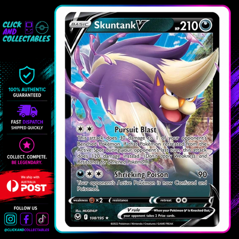 skuntank pokemon card V 108/195 Silver Tempest – Click and Collectables Version:Limit Break sports card display 20 Retreat Cost Spotter Thopter