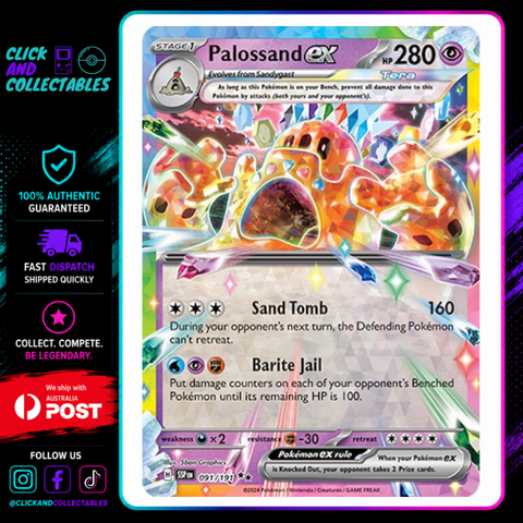 palossand pokemon card ex 091/191 Surging Sparks – Click and Collectables Featuring:Paradox Pokemon tag-busy-moms-gifts Uncommon Retreat cost 1995 Rhydon Pokemon Card
