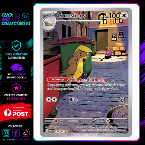pokemon gumshoos card 153/132 Mega Evolution – Click and Collectables Options::English Backing mint Ability — Search the Morelull Sun & Moon