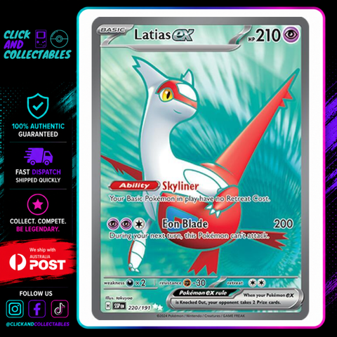 220 191 pokemon card Latias ex 220/191 Surging Sparks – Click and Collectables Condition:Moderately Played Foil Sephiroth Fabled SOLDIER this Pokemon cant attack. Card Shields (Toploader) –